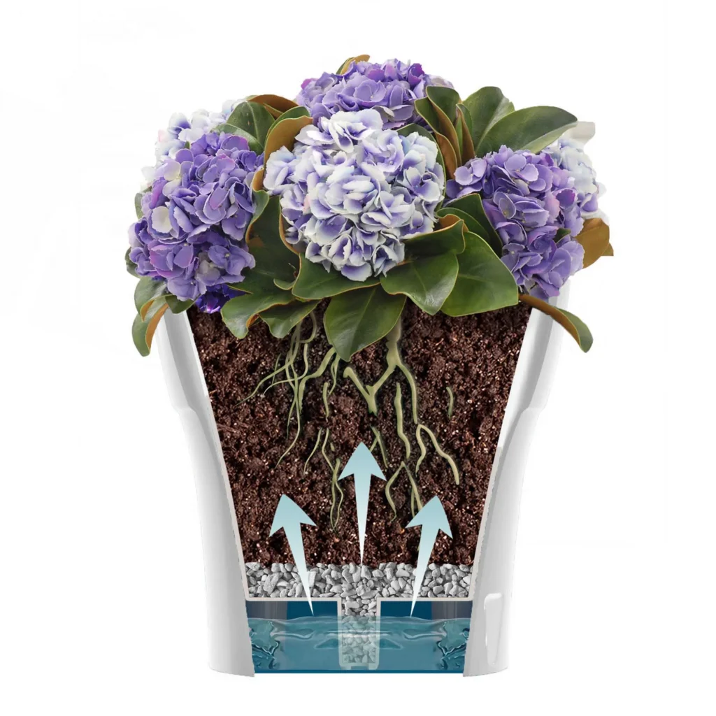 Santino Dali 5.0 L pot planter with self-watering system The Santino Dali pot conquers with its elegant design and classic shape, and the self-watering system significantly helps to save the time so important for everyone. The Dali pot from Santino is equipped with the characteristic self-watering system and a transparent window for controlling the water level. Everything is very simple, but very effective!