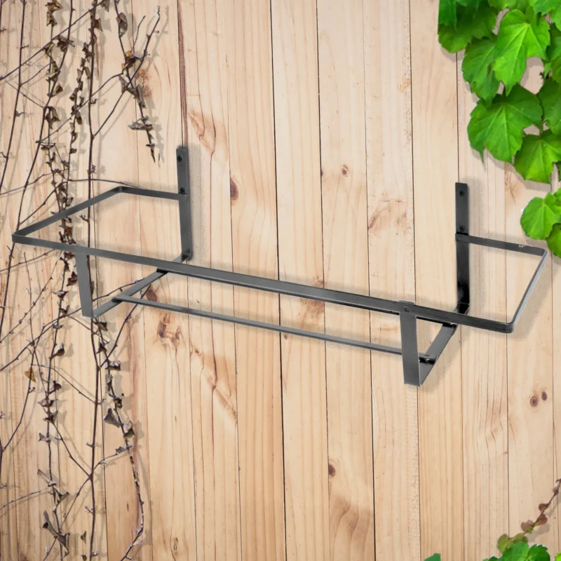 Iron frame for pots / planters. This frame can be mounted on the wall by using screws, nails, or other methods. It comes with ready-made holes.